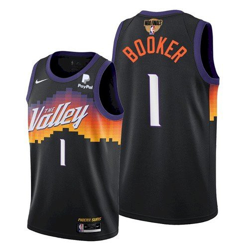 Men's Phoenix Suns #1 Devin Booker 2021 Black NBA Finals City Edition Stitched Jersey